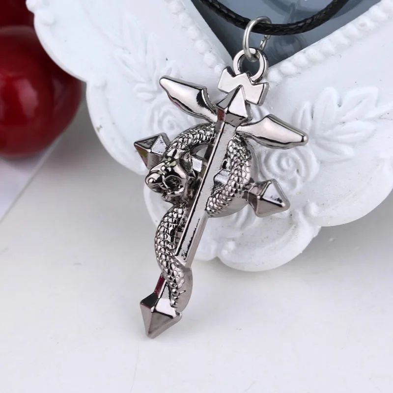 Fullmetal Alchemist Gothic Chain Pendant Fashion Dragon Wing with Cross Necklaces Punk Style Necklace Accessories Jwelery New