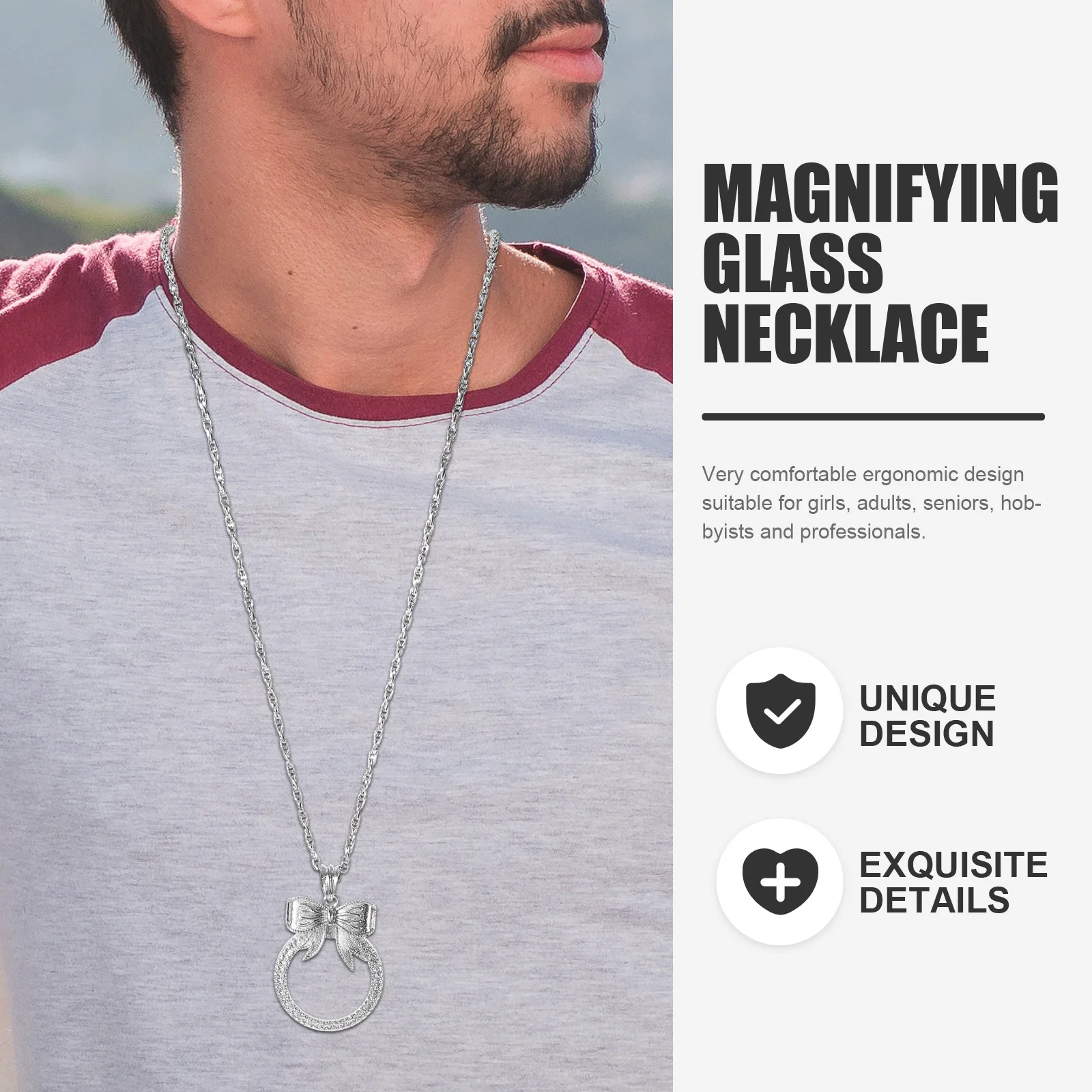 

Exquisite Magnifier Necklace Metal Portable Loupe Reading Aid Elderly Gift Handcrafted Jewelry Sweater Necklace
