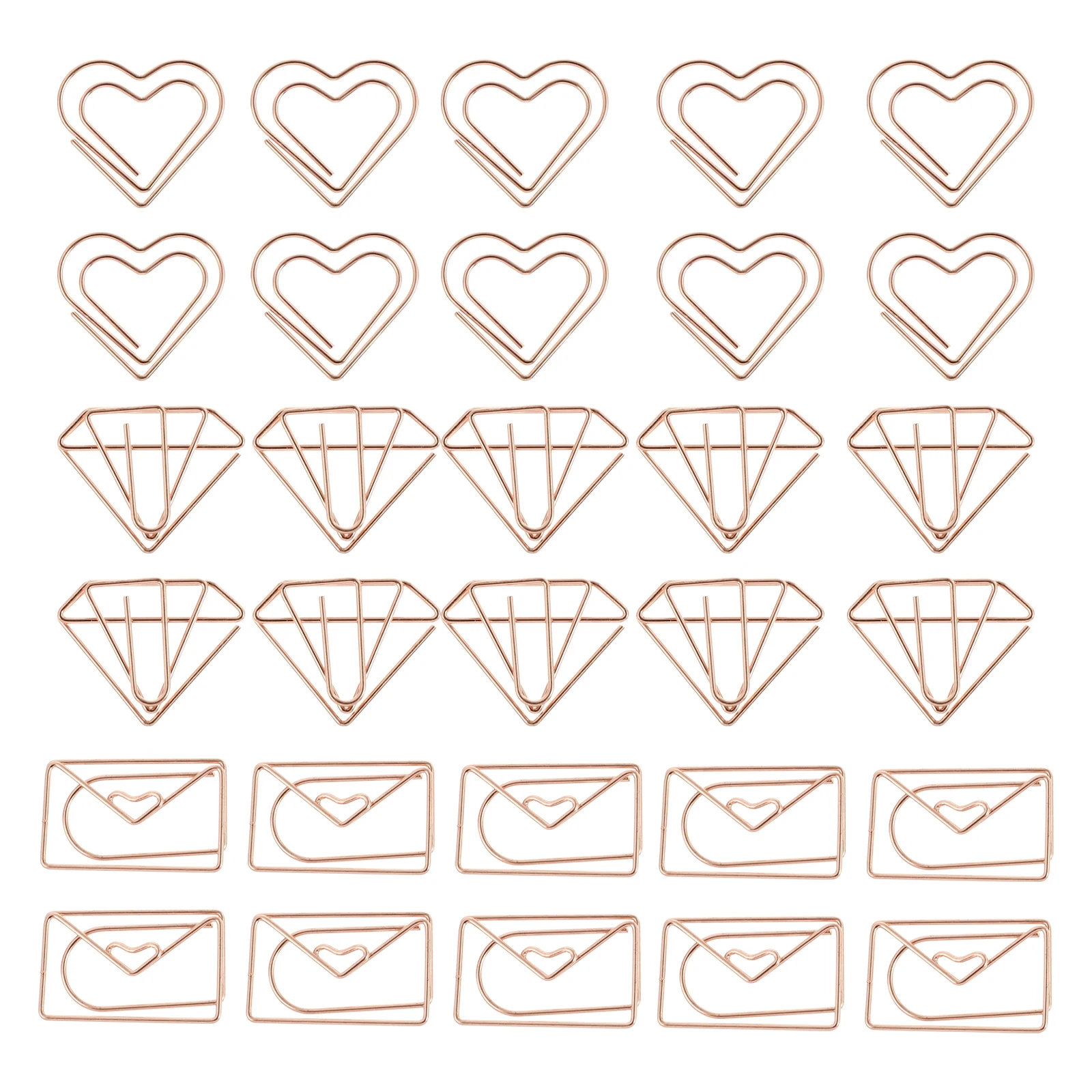 

30pcs Bookmark Paper Clips Heart Diamond Envelope Shaped Desk Office School Supplies Non Damaging Smooth Surface Stylish Design