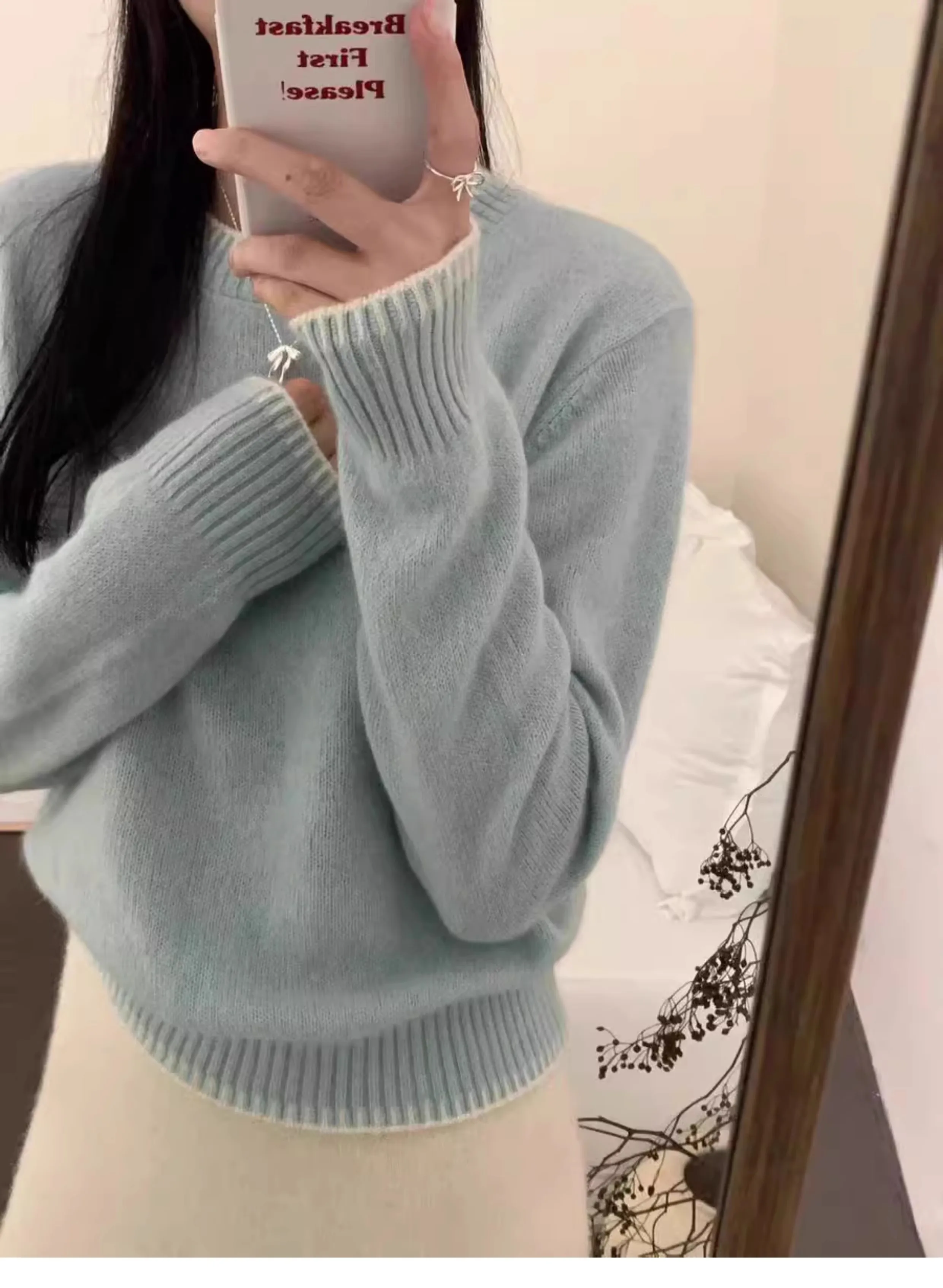 100% カシミヤセーター女性のラウンドネックグレーセーター新しいヨーロッパカシミヤハイエンドニット底秋と冬