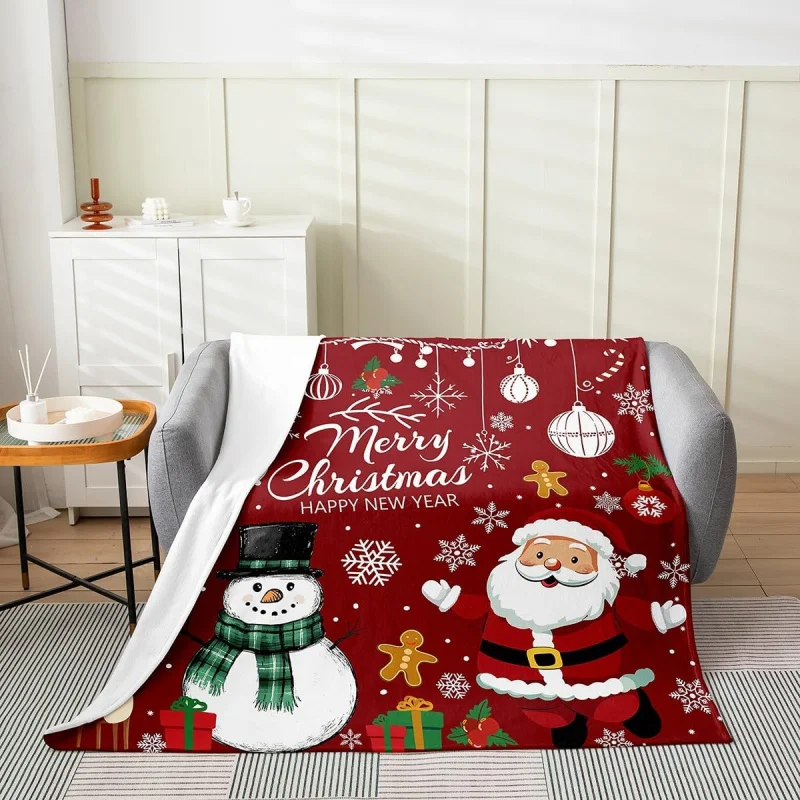 

Red Santa Claus reindeer blanket 60INX50IN winter snowflake snowman New Year flannel blanket