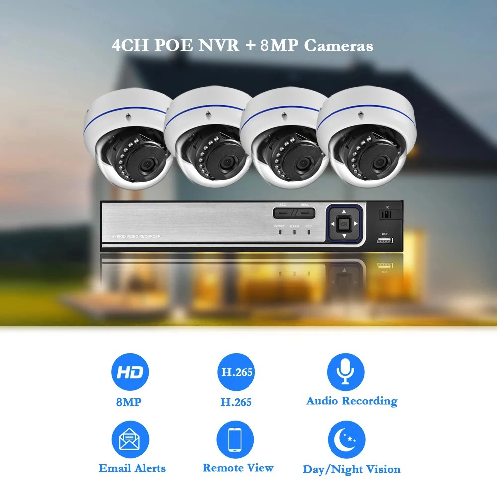 Gadinan POE Smart surveillance camera IP Camera NVR Security System CCTV Video Surveillance Kit H.265+ 48V POE Motion Detection