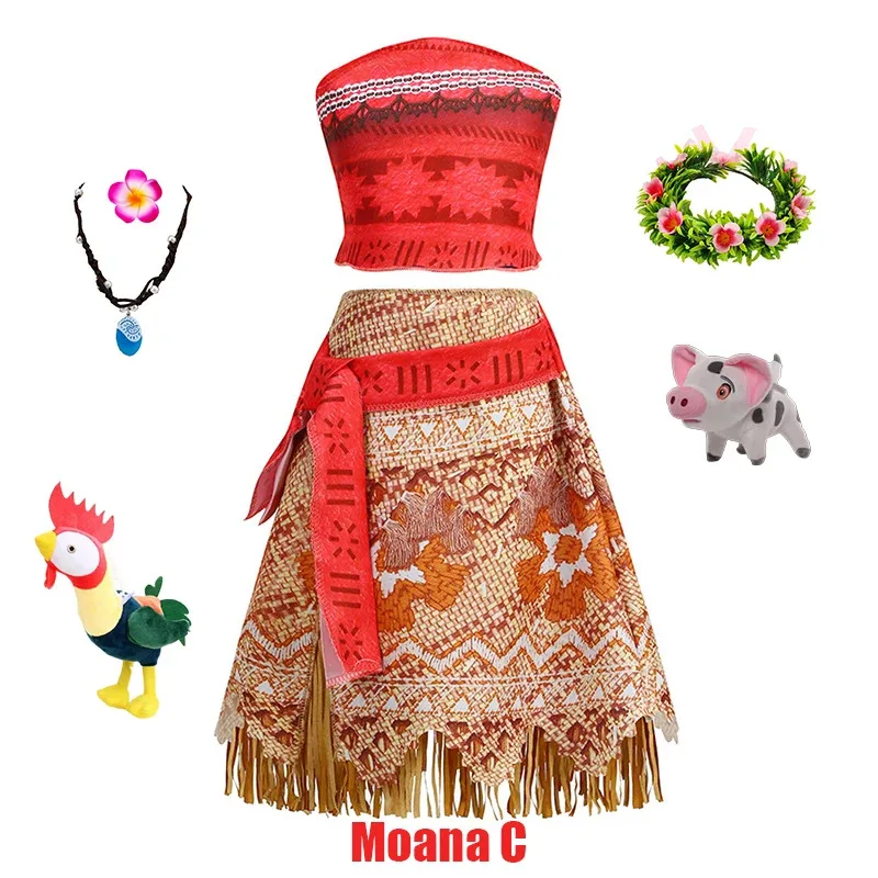 ديزني فيلم موانا ماوي الوشم زي الاطفال الفتيات الفتيان فستان الأميرة فيانا تأثيري الأطفال حفلة عيد ميلاد الحيوانات الأليفة خنزير صيد السمك