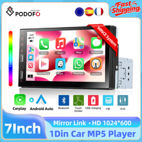 Podofo 7Inch 1 Din Car Radio Stereo Wired Carplay Android Auto Mirror Link Universal Auto Stereo DVD Bluetooth FM AUX Autoradio