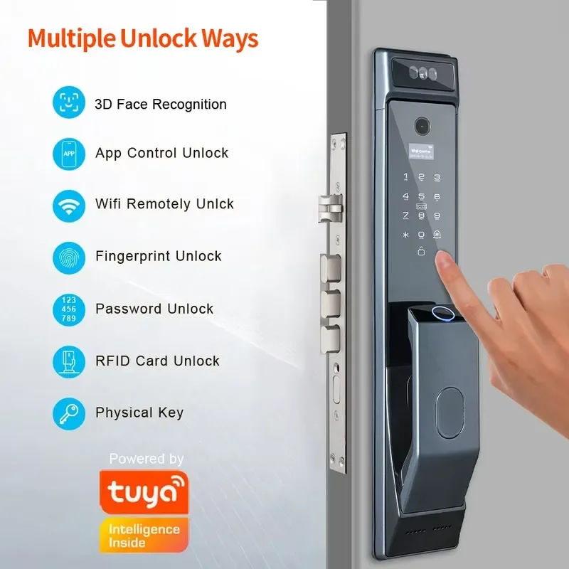 TYSH Face Id Smart Lock Ai with Camera View Tuya Wifi Application Fingerprint Seradura Smart Automatic Digital Door Lock
