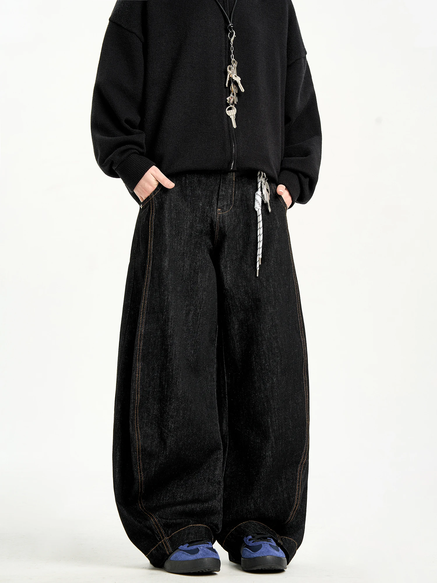 

Women's Black Jeans Loose Wide Leg Design Autumn Street Style Solid Color Unisex Trousers Female Straight Baggy Denim Pants