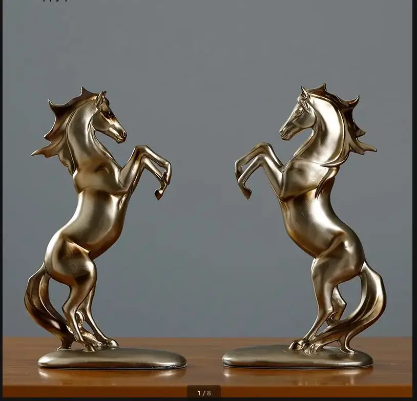 Golden Resin Horse Ornament Knickknacks Sculpture Statue Statuette Figurines Exhibit Display Decoration Crafts Home Accessories