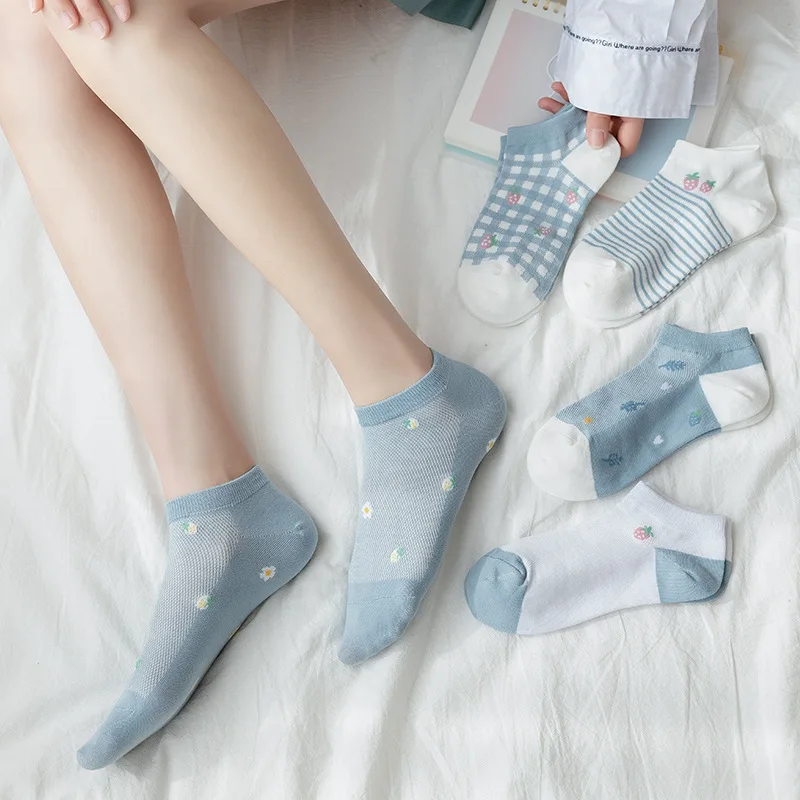 5 Pairs/Random Women's Boat Socks Casual Cute Cartoon Mesh Harajuku Summer Cute Invisible Funny Girls Socks