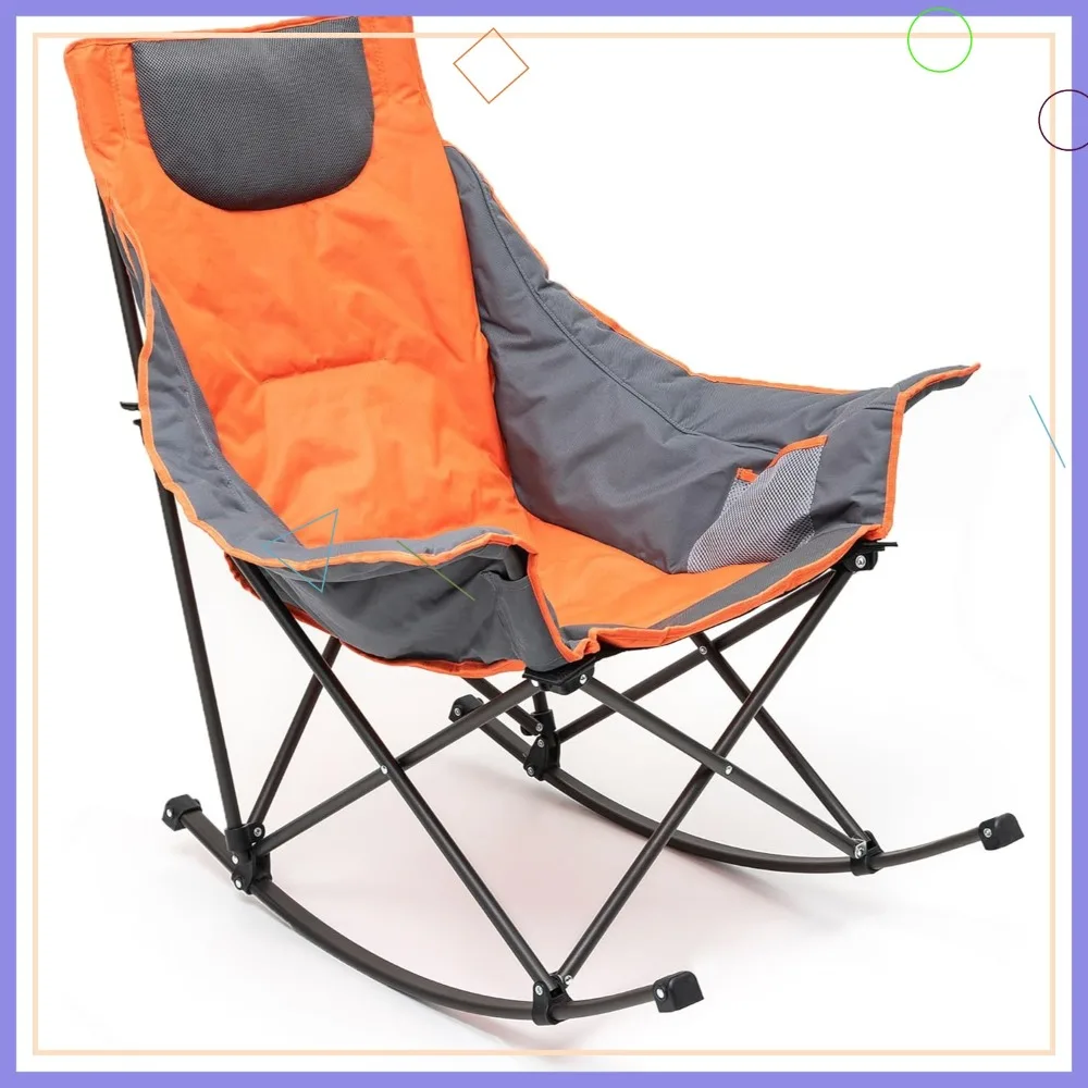 

Oversized Rocking Camping Chair with Headrest, Fully Padded Portable Recliner for Outdoor Use, 500 LBS Capacity