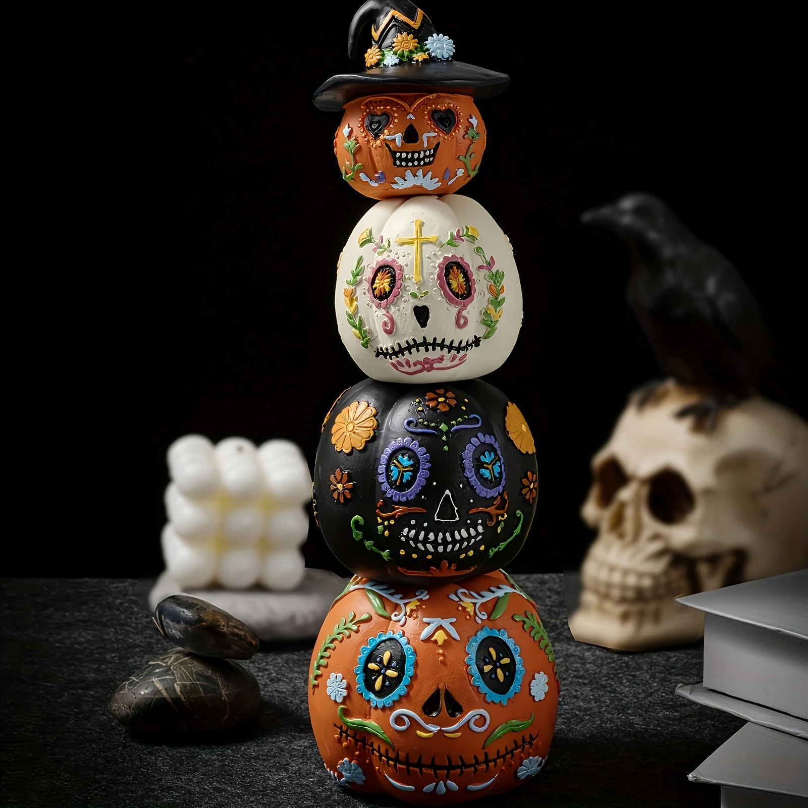 

Newly Halloween Stacked Pumpkins Statue Adding Festive Atmosphere Table Centerpiece for Home Party Supplies Decor