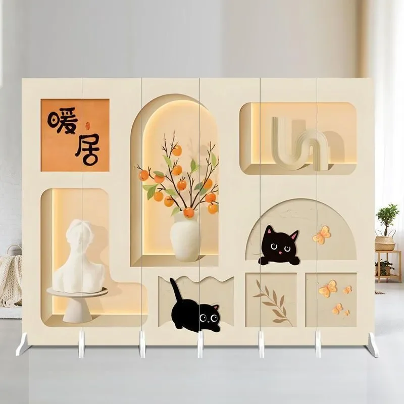 Cream Double Sided Folding Screen Partition for Living Room Office Mobile Live Broadcast Background Customizable Room Divider