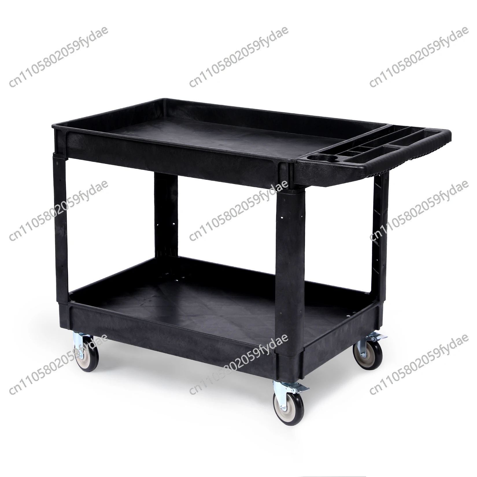 Utility Service Cart 2-Shelf Duty PP Rolling Utility Cart with 360° Swivel Wheels for Warehouse/Garage/Cleaning