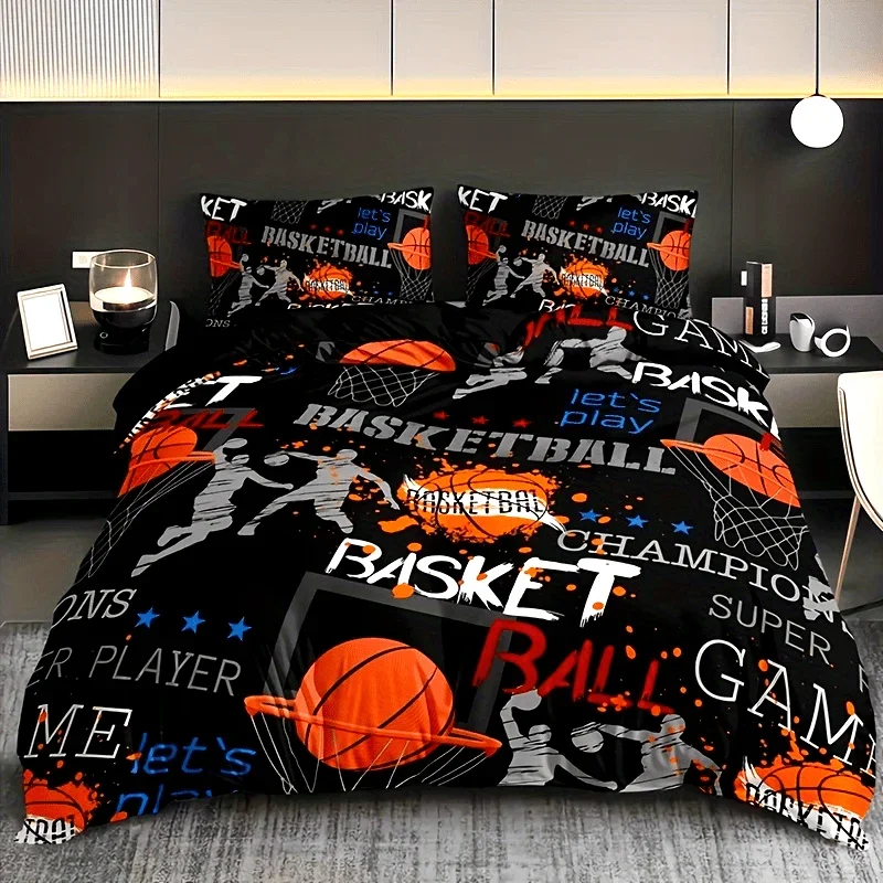 Fashion Cartoon Graffiti Basketball Print Bedding Set - Soft Comfortable Duvet Cover for Bedroom And Guest Room