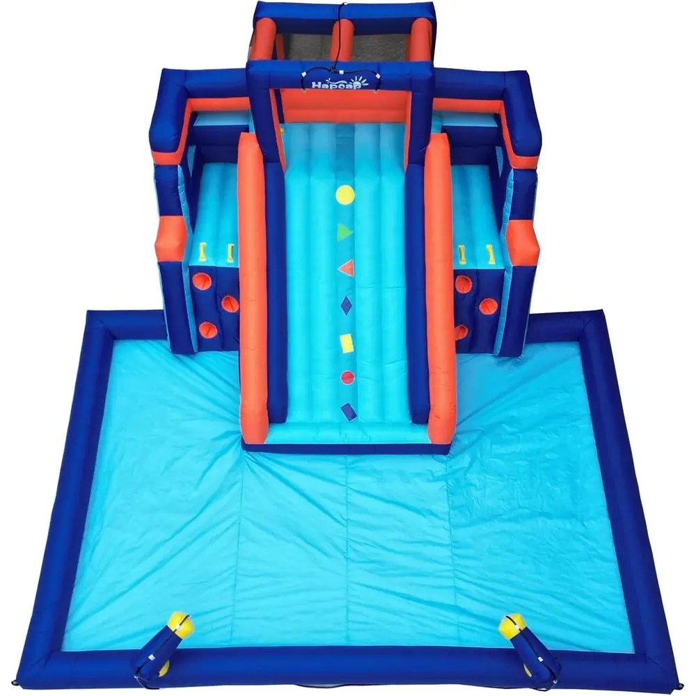 Duże dmuchane zjeżdżalnie wodne dla dzieci na podwórko, duża zjeżdżalnia i basen z wodą, dmuchany park wodny na zewnątrz, z dmuchawą, 4,4 m × 4,4 m.
