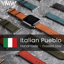 YMW Italian Pueblo Genuine Leather Strap For Apple Watch Band 45mm 49mm 44mm 41mm Luxury Watchband For iWatch Ultar 8 7 6 SE
