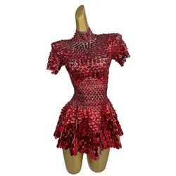 Luxury Red Mirror Party Dresses Sequin Glitter Woman Summer Clothing Night Prom Dresses Ballroom Performance Wear Jinsique