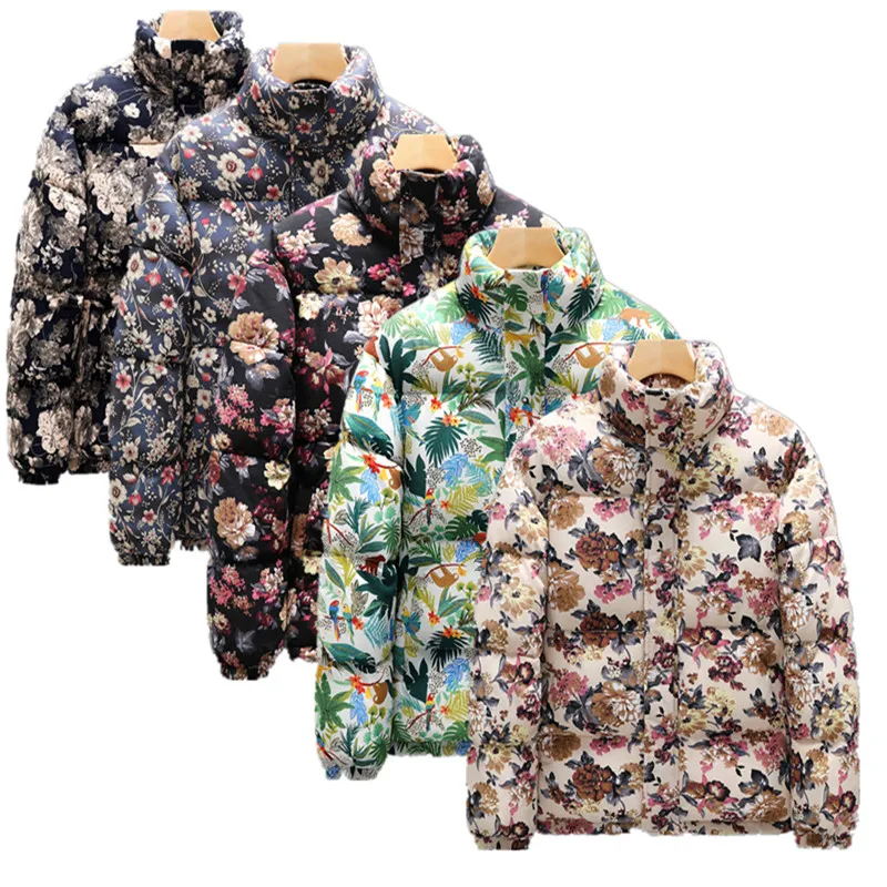 European-Sized Winter Collect Warm, Thickened Patterned Cotton Jacket with Stand-Up Collar Plus-Size Fashionable Outerwear