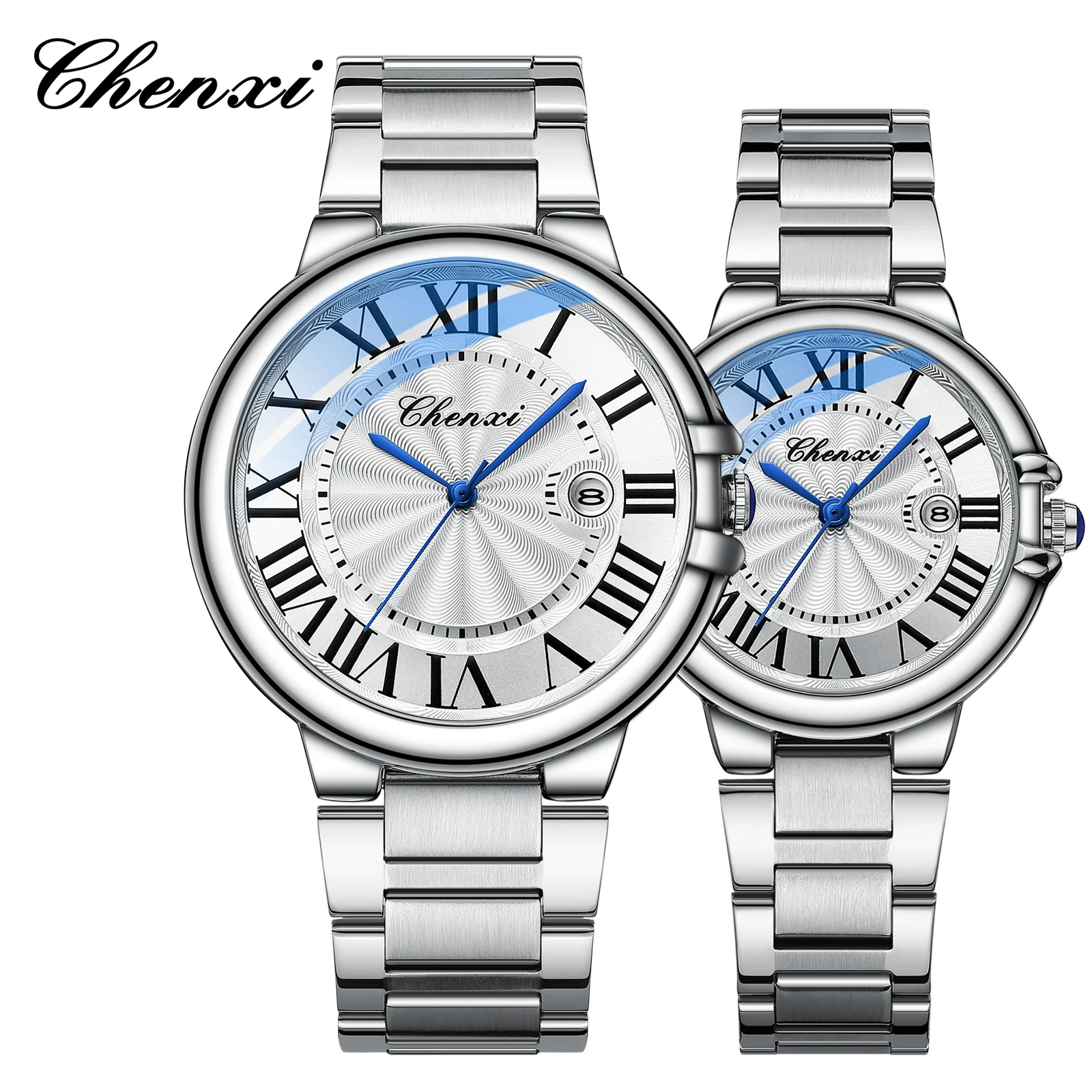 CHENXI 039 New Quartz Watch Luminous Date Couple Men and Women Watches Lovers Stainless Steel Life Waterproof Wristwatch