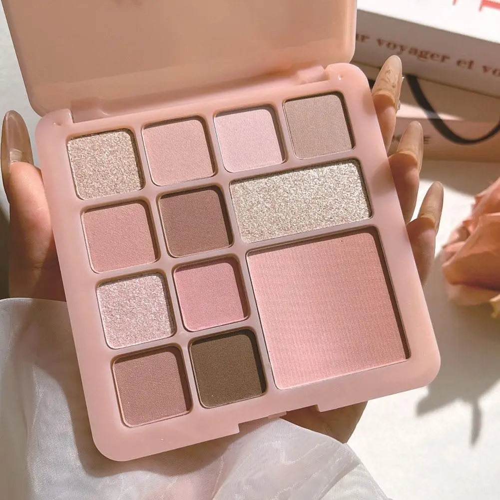 Placa de sombra de ojos portátil de 12 colores, sombra de ojos púrpura rosa tierra de baja saturación, brillo mate, maquillaje de ojos de larga duración