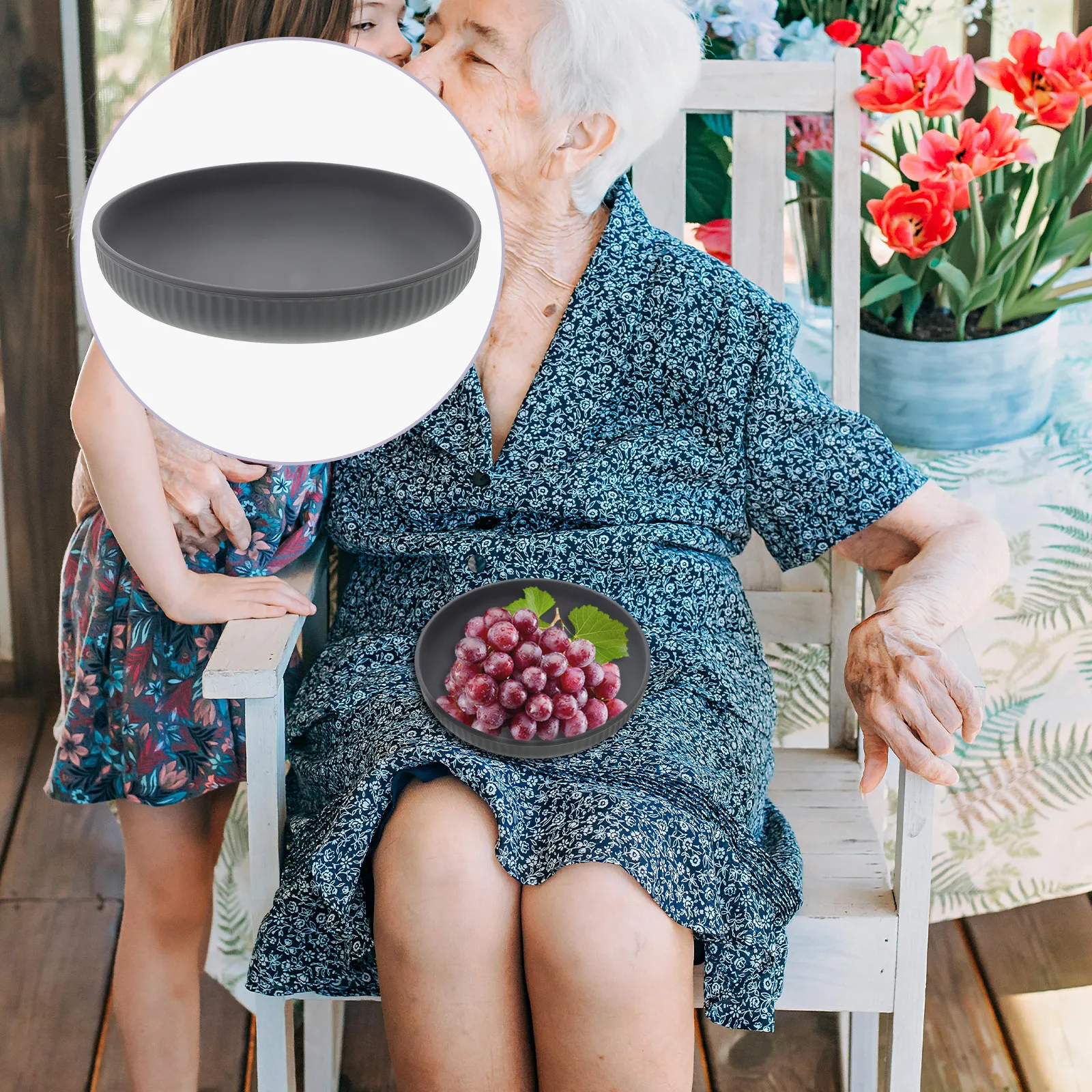 Silicone Suction Plate for Elderly Food Plate Leakproof Compact Portable Elder Dining Bowl with Suction Cup Floral Design