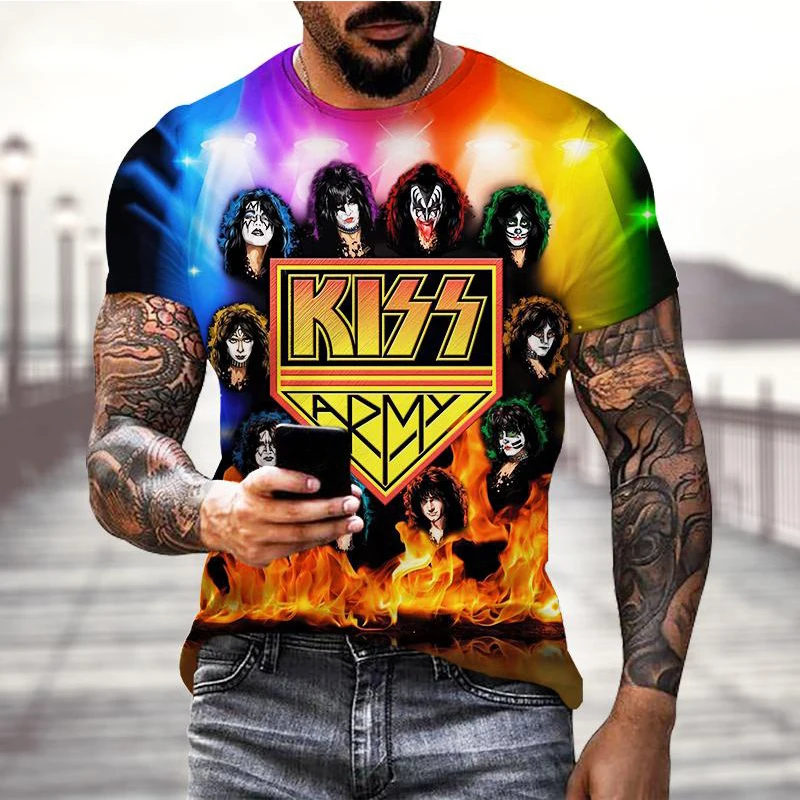 Rock band Kiss 3D printing graphic t shirts Fashion short sleeved hip-hop t shirt for men Street fashion y2k men's clothing