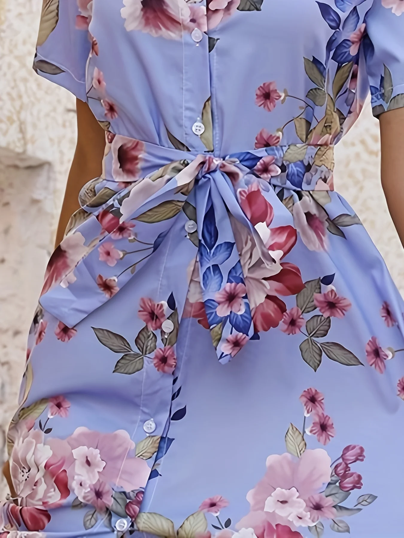 Sommer-Taillen-Hemdkleid, einreihig, bedruckt, kurzärmelig, langes Kleid