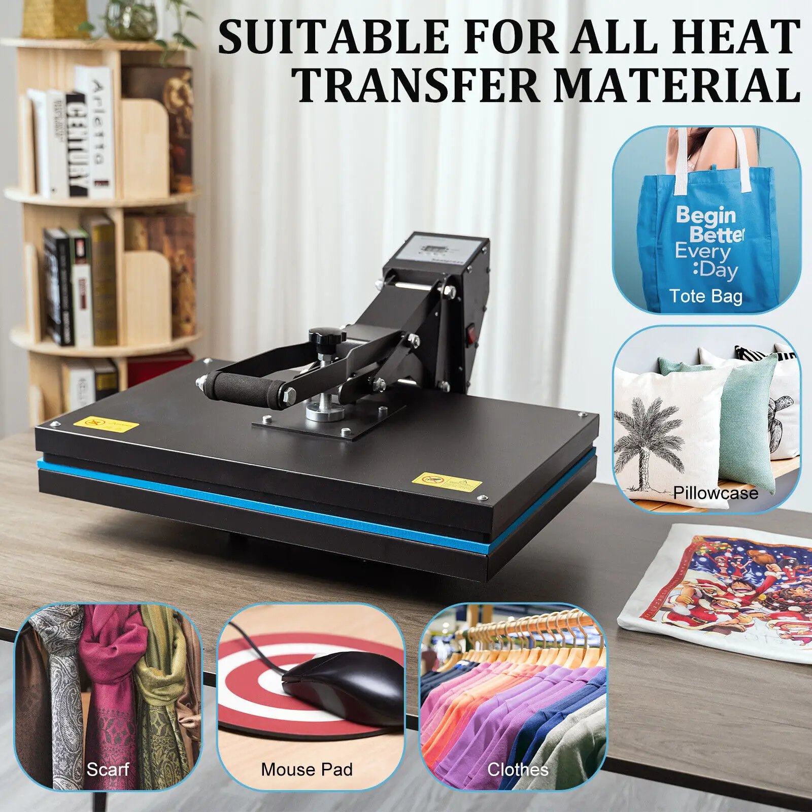 Clamshell Heat Press Machine 1700W 16x24'' Digital Sublimation Transfer Printer DIY for T-shirt Double Tube Heating Heatpress