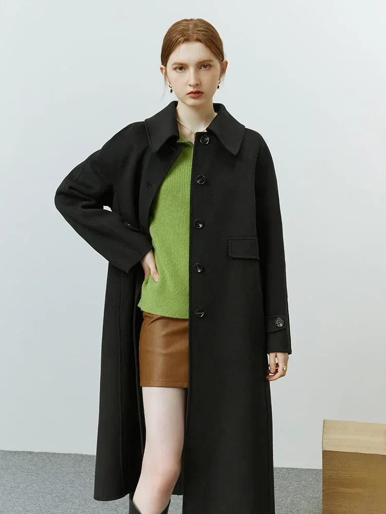 FSLE Hepburn Style Polo Collar Woolen Long Coat Women 2022 New Autumn Winter Office Lady Single-breasted Full Wool Coats