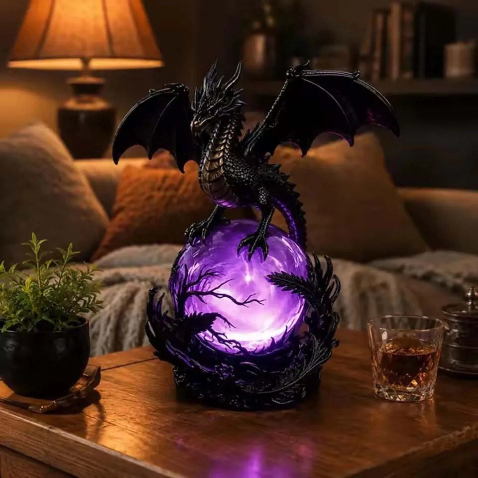 Fantasy Resin Dragon Night Light Multifunctional Witchy Table Lamp Built-In Light Spooky Night Decor for Indoor Bedroom Decor