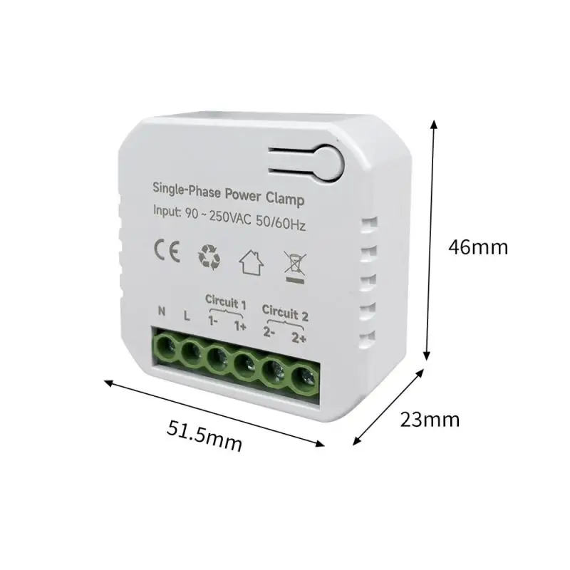 Tuya Smart Life 250V AC Dual Way WiFi Power Meter With Current Transformer Clamp Can Monitor Solar Produced and Consumed Power