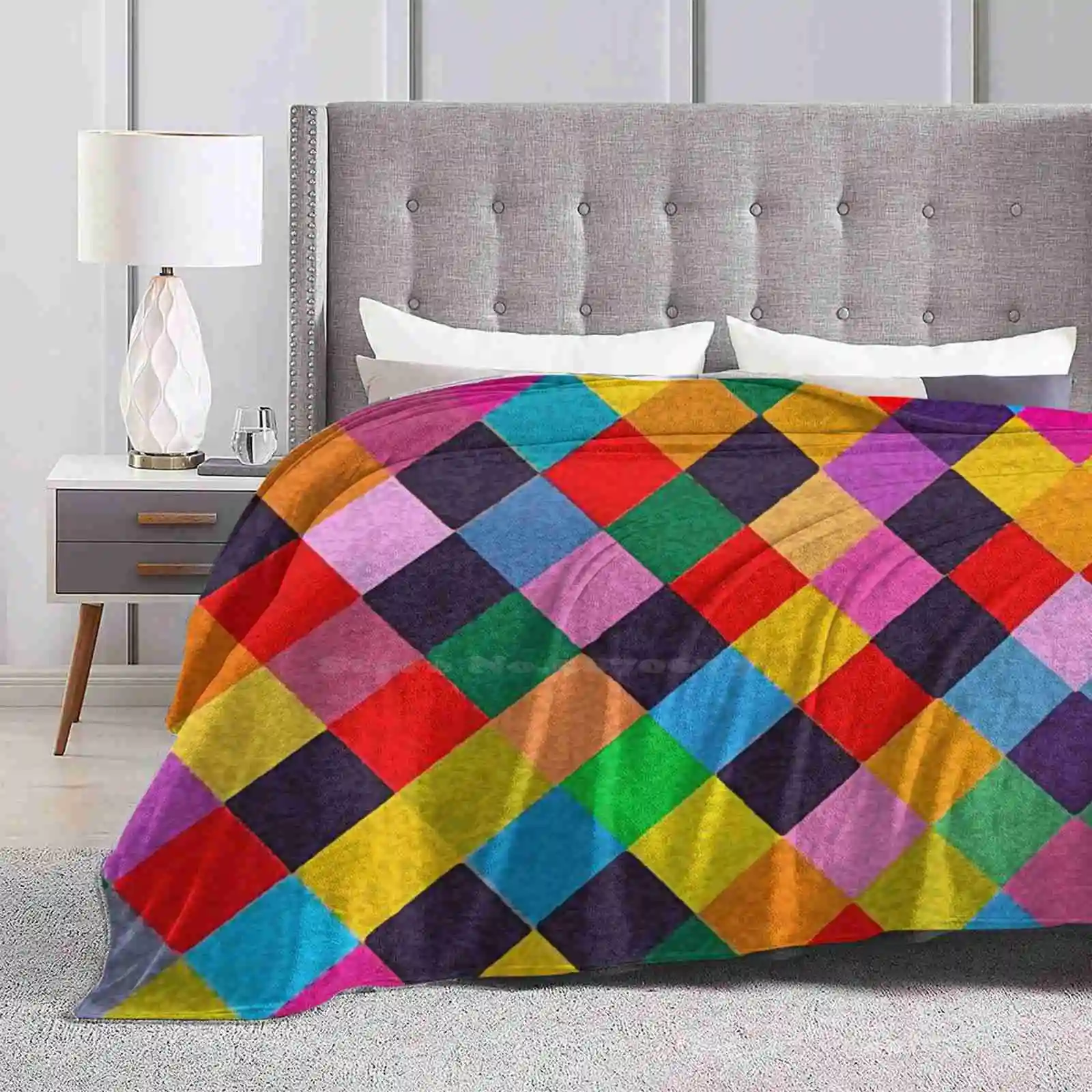 Mardi Gras Pattern Colorful Rhombi New Arrival Fashion Leisure Warm Flannel Blanket Mardi Gras Geometric Masquerade Fashion