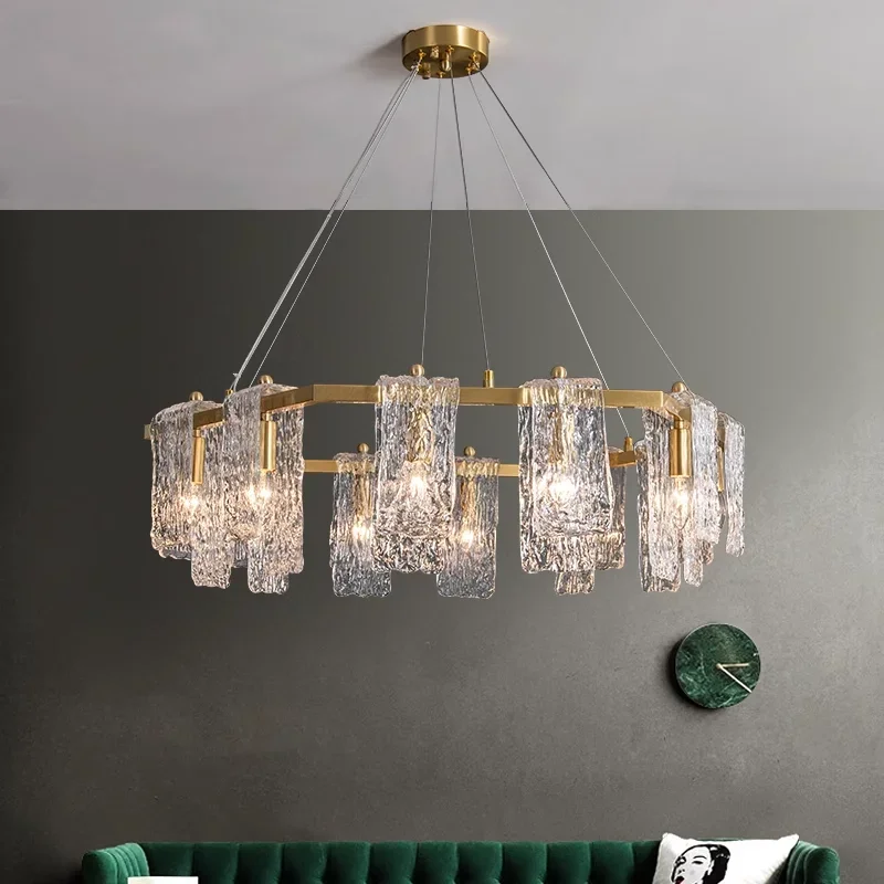 American Style Water Wave Glass Lamp Iron Gold Finish Lustre 3 Color Dimmable for Hotel Villa