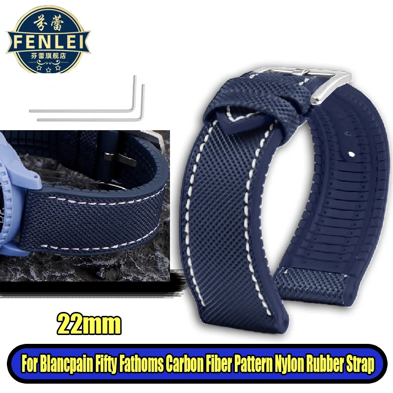 

For Blancpain Fifty Fathoms Co branded Arctic Ocean Watch Band Carbon Fiber Pattern Nylon Rubber Men Five Ocean Watch Strap 22mm