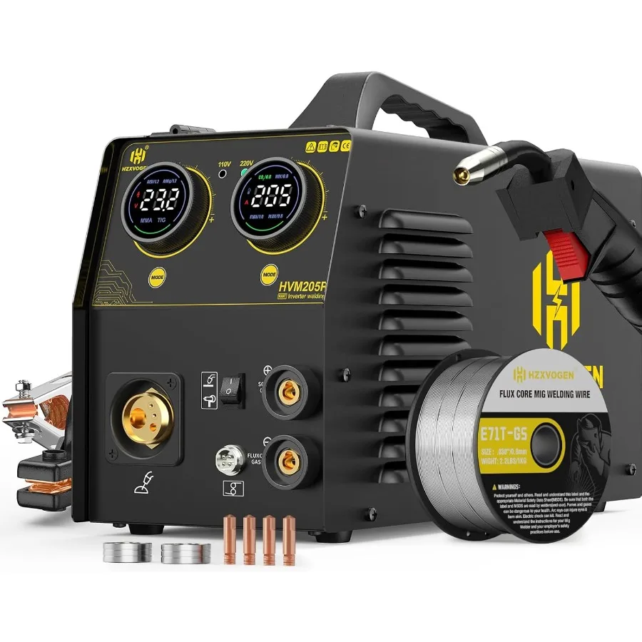 

205A MIG Сварочный аппарат 5 в 1 Газовый MIG/Gasless MIG/Stick/Lift TIG/Spool Gun 110/220V Аппарат для алюминиевой сварки с Synergic C