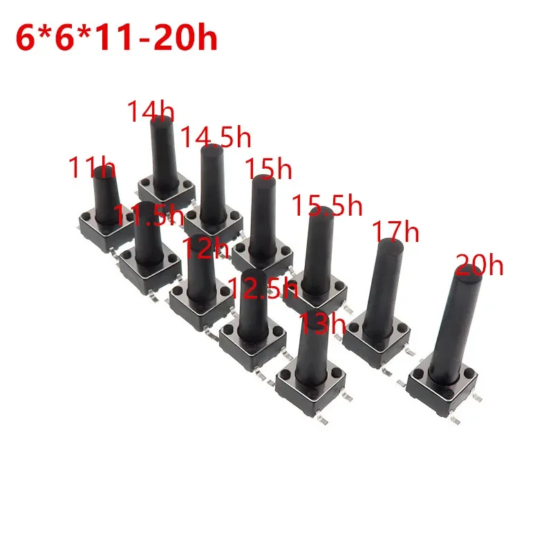 200pcs/lot Black 6*6*14.5MM SMD 4pin Copper feet high temperature resistant Light touch switch tact switches