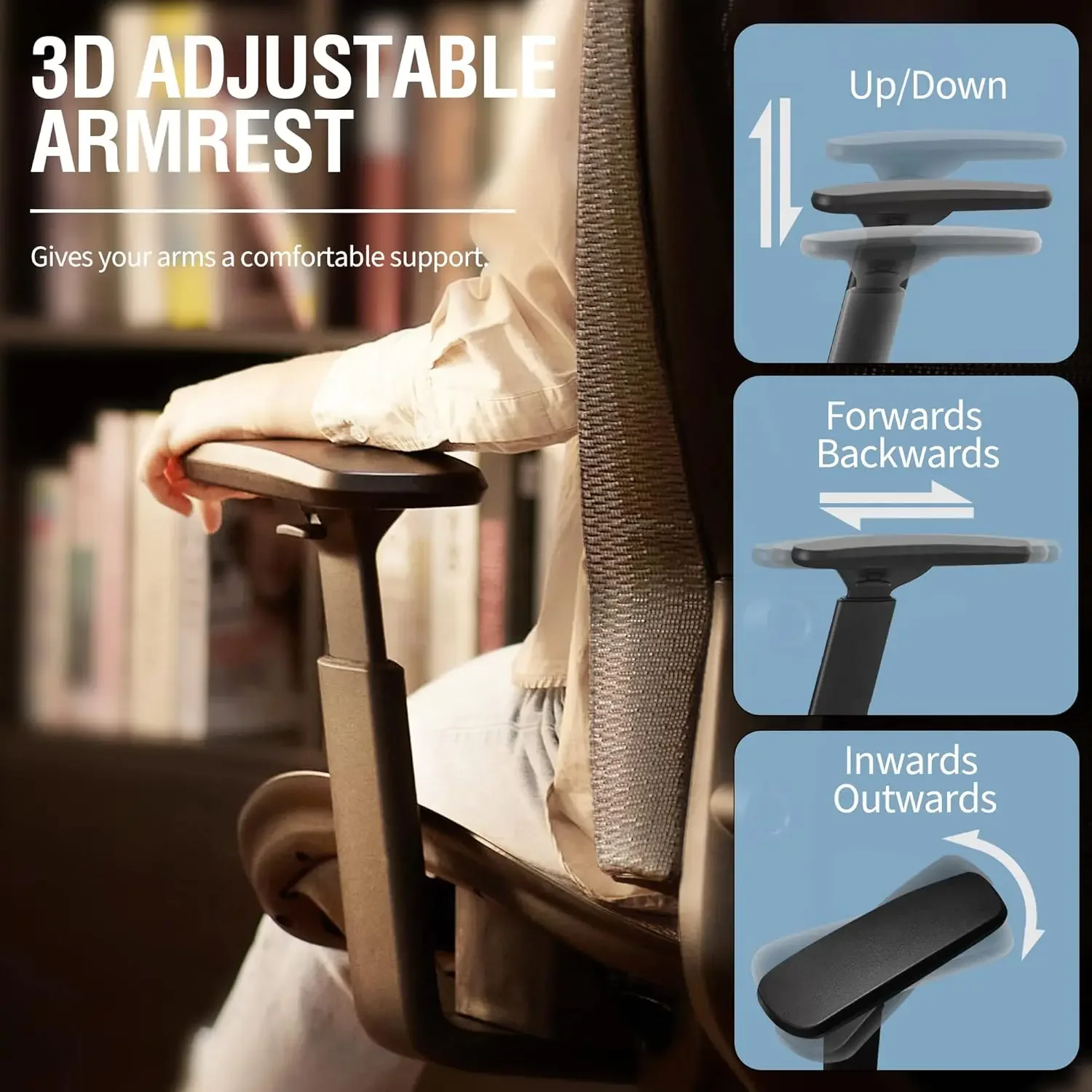 Cadeira de escritório de malha, cadeira ergonômica de mesa de computador, cadeira de trabalho resistente - suporte lombar ajustável e apoios de braços, função de inclinação