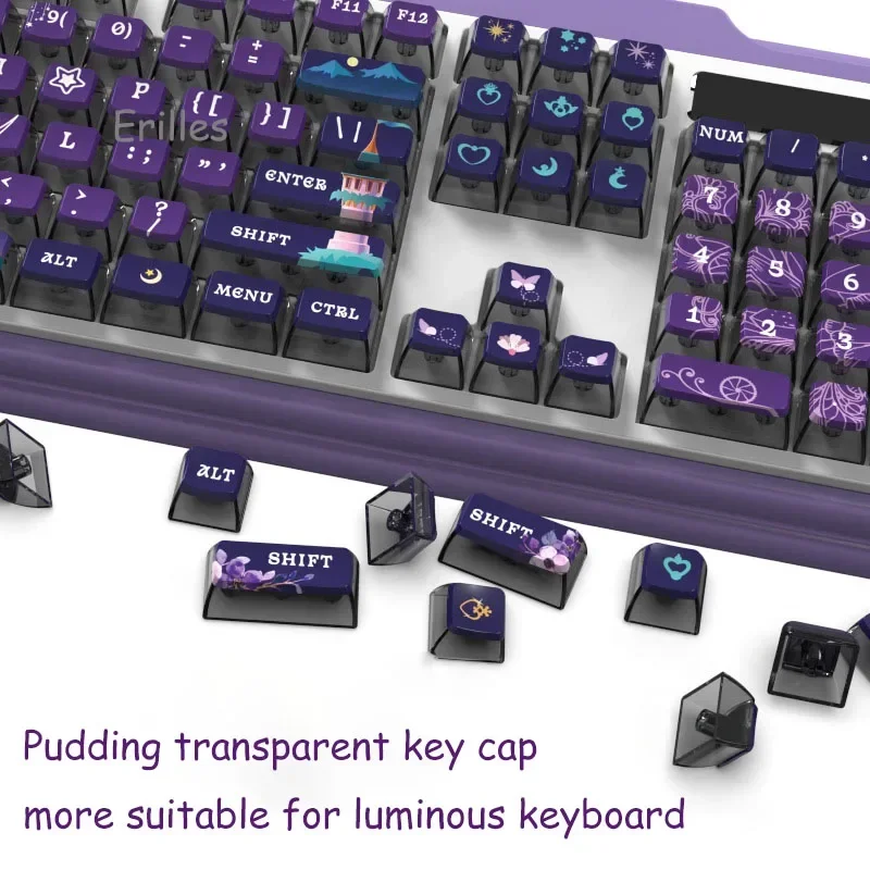 Pudim Keycaps para Teclado Mecânico, Teclado Gaming, Mystic Purple, PBT, ASA, Alta Qualidade, Gamer