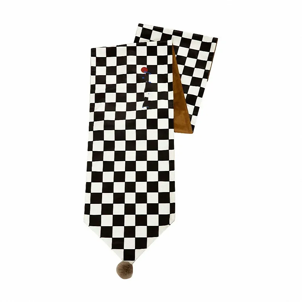 Modern Simple Flannel Table Runner for Wedding Hotel Dinner Party Decor Art Cloth Checkered Soft Hairball Tassel Table Cover D4