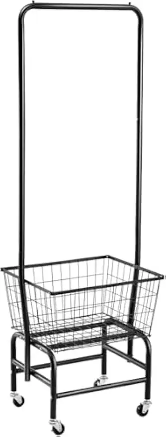 

Rolling Laundry Cart with Clothes Rack, Black Metal Storage Butler for Home Organization
