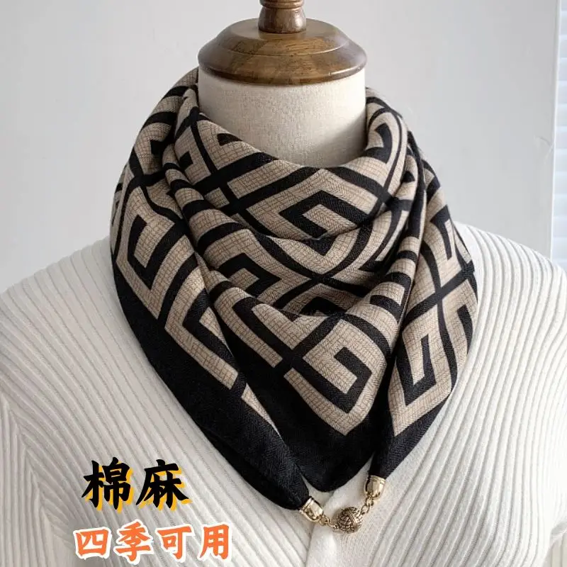 2024 NEW Fashion Magnetic Buckle Cotton and Linen scarf headband for women\'s neck protection