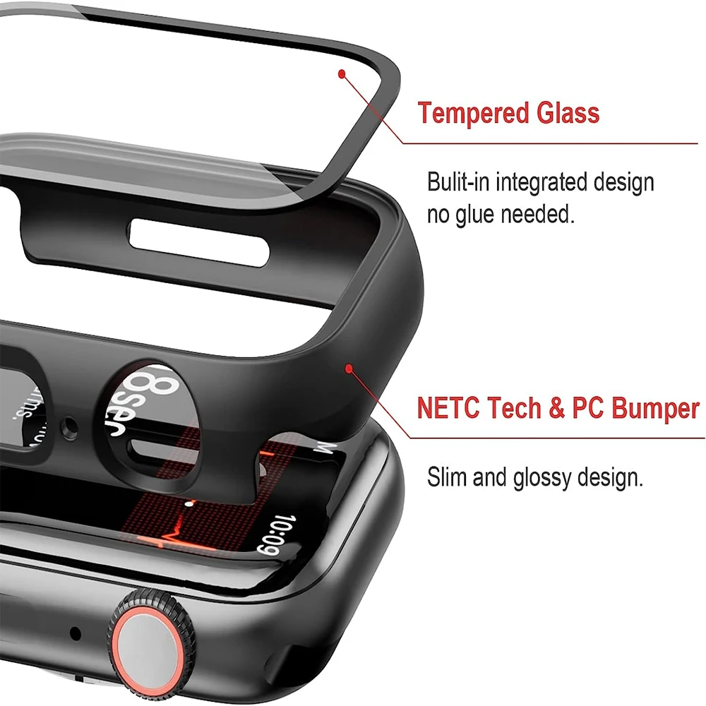 애플 워치용 유리 및 커버, 범퍼 스크린 보호대, 애플 워치 액세서리, 9, 8, 7, 6, 5, 4, 3, SE, 44mm, 40mm, 45mm, 42mm, 38mm, 41mm