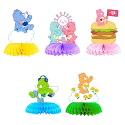 5pcs Care Bears Honeycomb Themed Desktop Decorations Supplies Children Gifts for Baby Shower Birthday Party Celebration Set