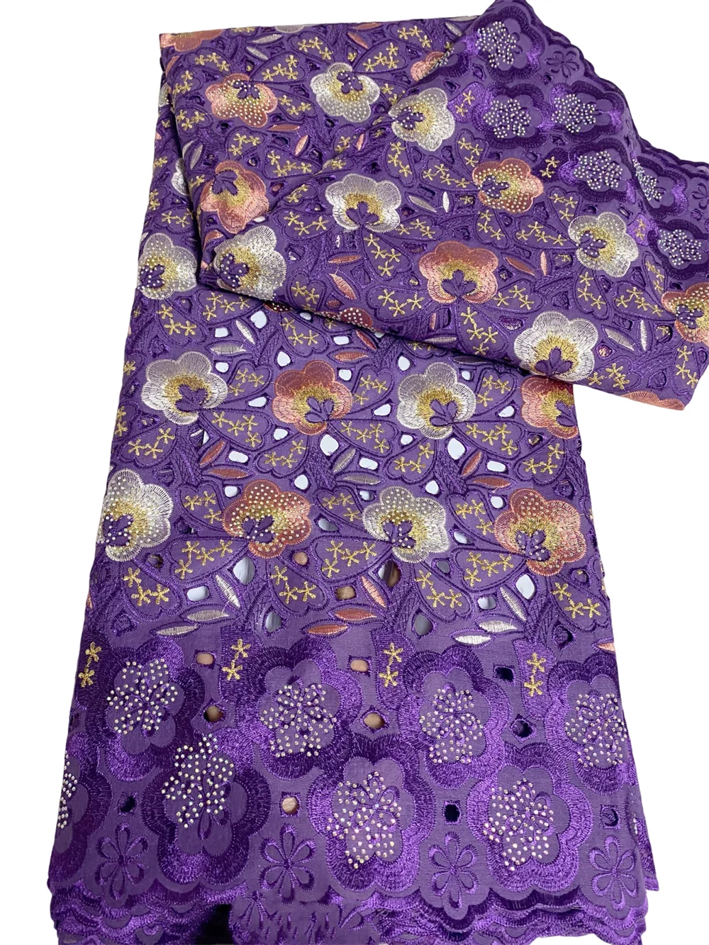 

Purple African Nigerian Cotton Lace Fabric With Stones 2025 High Quality Swiss Voile Lace Fabric For Women Party Dresses Sewing