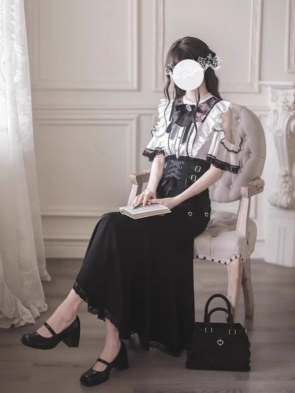 Elegant Lace Shirt And Fish Tail Long Skirt Two Piece Set Summer Collection Women's Fashion High Waist Aby Style Clear Series