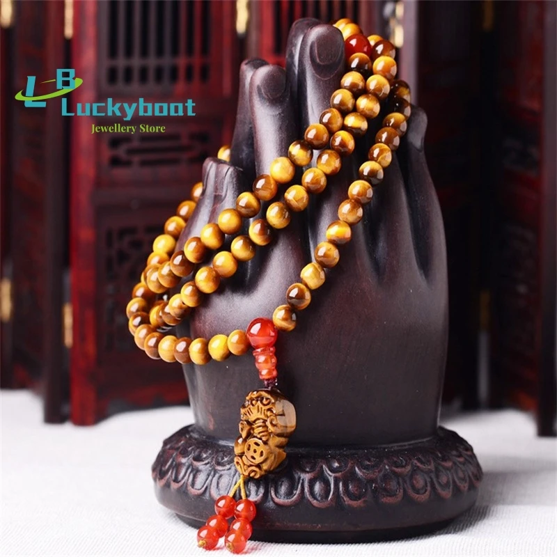 Yellow Tiger Eye Stone 108 Multi-Circle Buddha Beads Bracelet with Transshipment Tiger Eye Stone Pixiu Pendant Wholesale