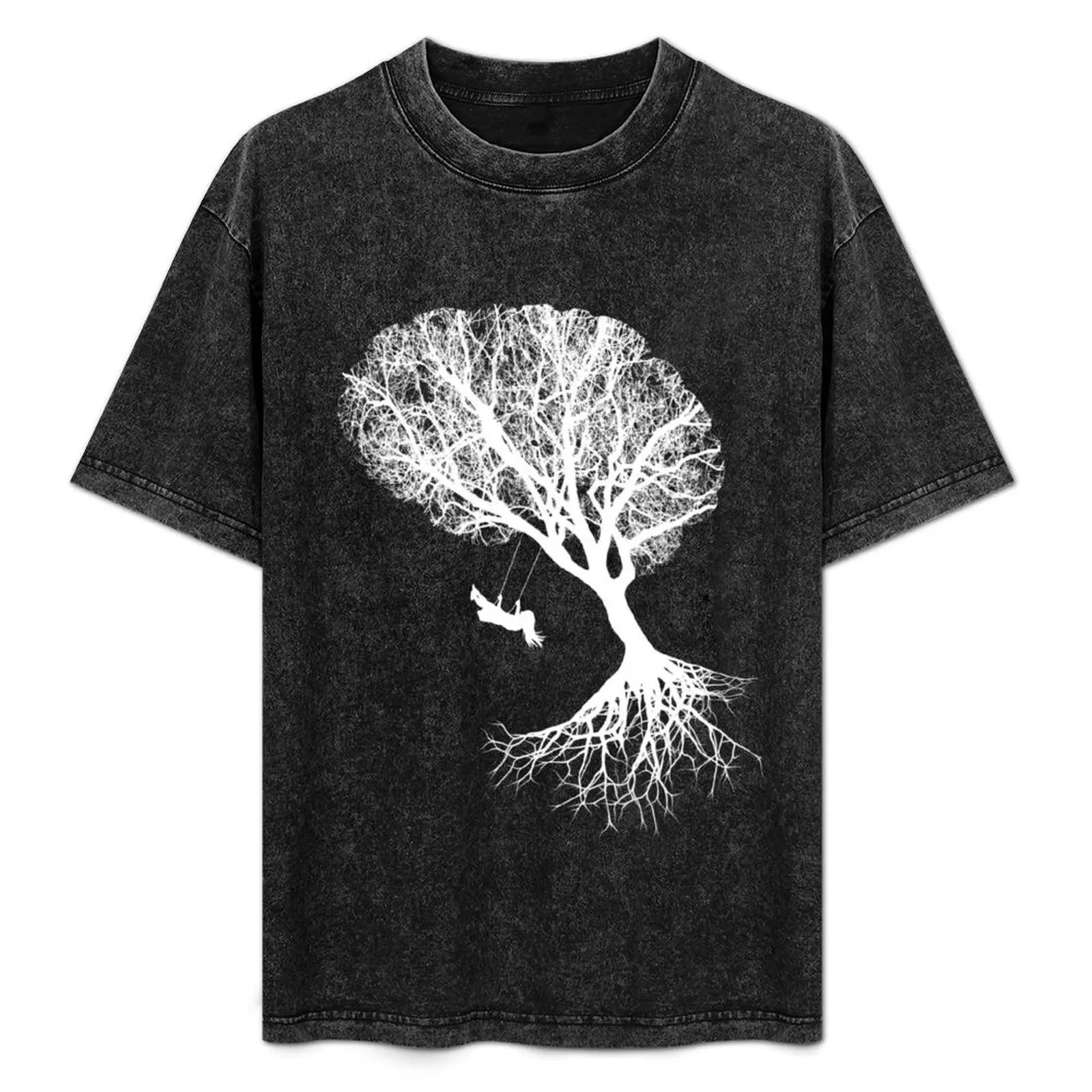 

brain art, brain silouette with swing, tree branches shape of a brain T-Shirt Casual Daily Wear Short Sleeve Top