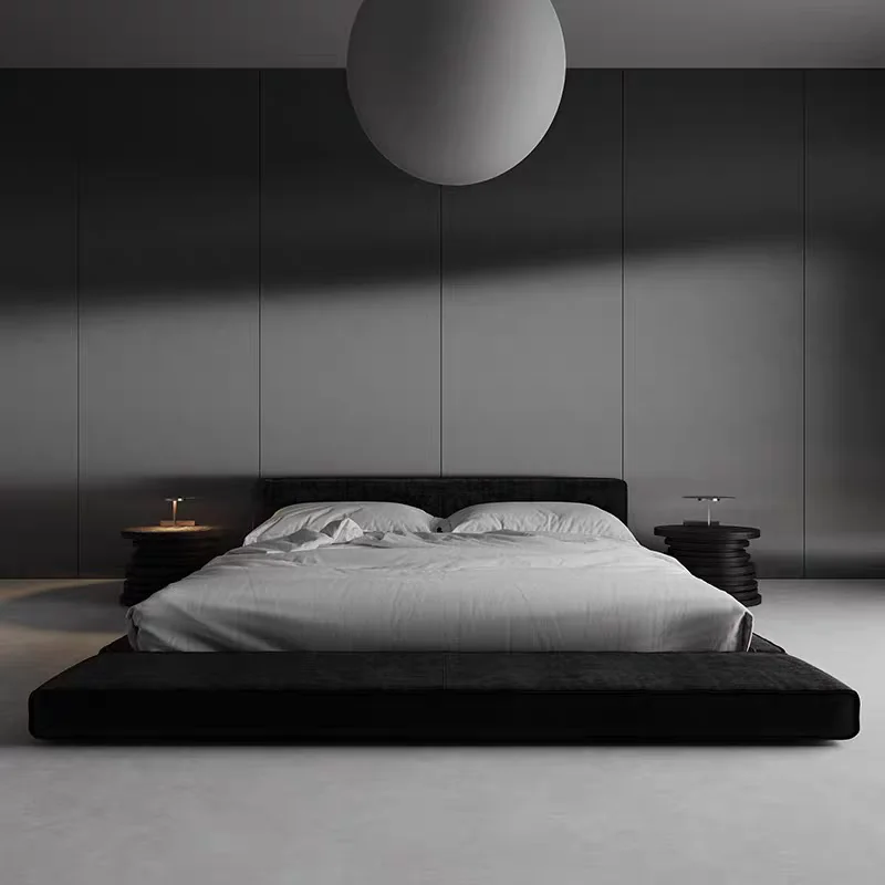 Designer Light Luxury Double Bed Princess French Minimalist Wedding Bed Black Reading Organizer Cama De Casal Home Furniture