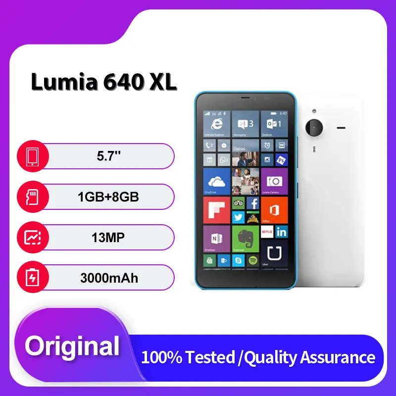 Разблокированный оригинальный мобильный телефон Lumia 640 XL Bluetooth GSM 900/1800 WLAN 5,7 дюйма, 8 ГБ, 1 ГБ ОЗУ, сделано в Финляндии