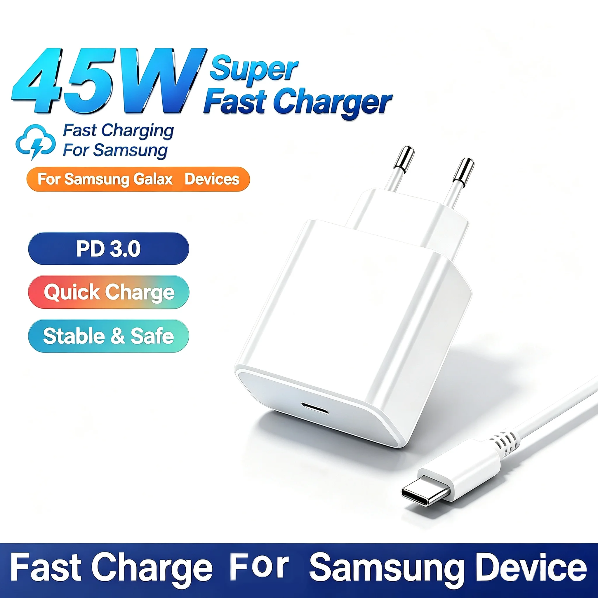 For Samsung 45w Super Fast Charger PD Adapter EU US Type C Cargador For Galaxy S26 S25 FE S24 Ultra S23 Plus A55 A56 M55 S11 S10