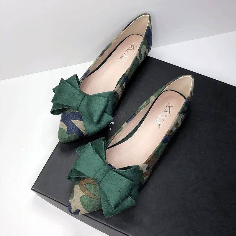 Lady Camouflage Bow Flats voor brede voeten 33-48 Groen Bruin Zwart Schoenen Comfortabele instappers Ourdoor Driver Nieuwigheid Gemengde kleuren